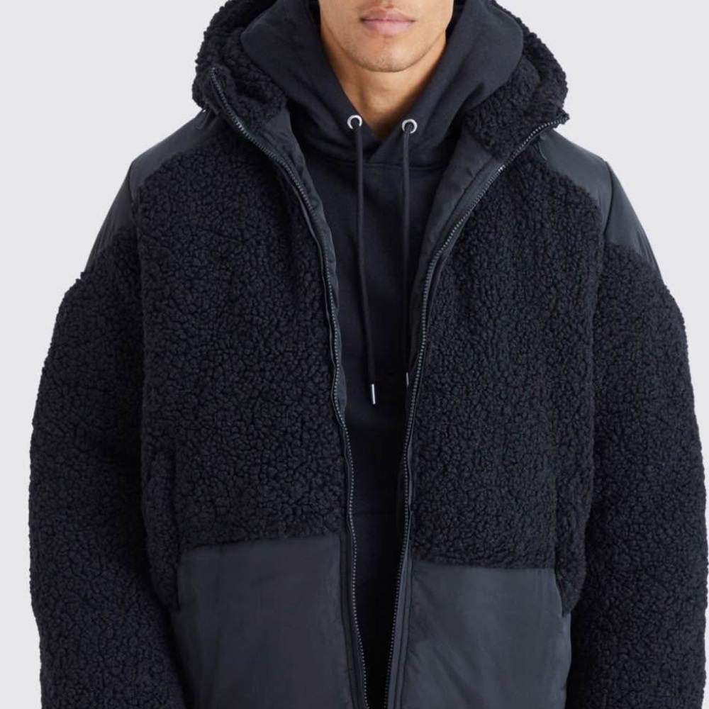 Men's Cozy Black Sherpa Puffer Jacket